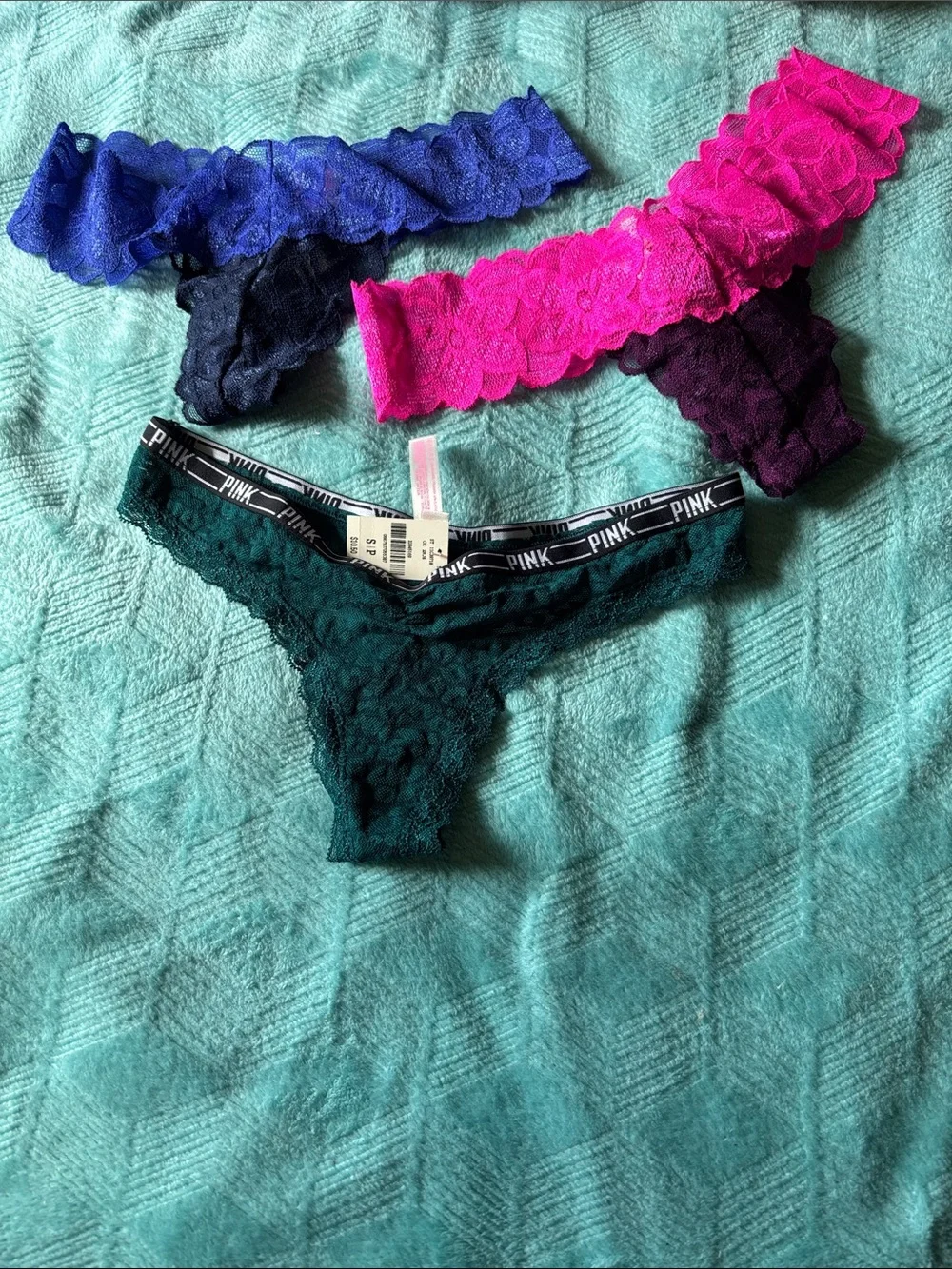 PINK Victoria's Secret Lace Thong Set in Blue, Pink, Hot Pink, Blush & Green
